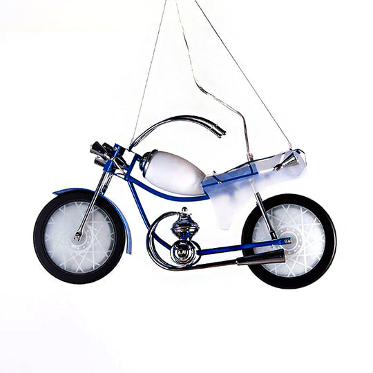 Childrens Bicycle Chandelier - Blue/White 2/3-Light Pendant Lamp For Dining Room Metallic & Acrylic