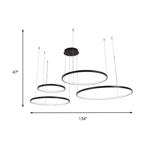 Minimalist Acrylic Chandelier Light - Black Circular Pendant Fixture (1/2/3 Lights) In White/Warm