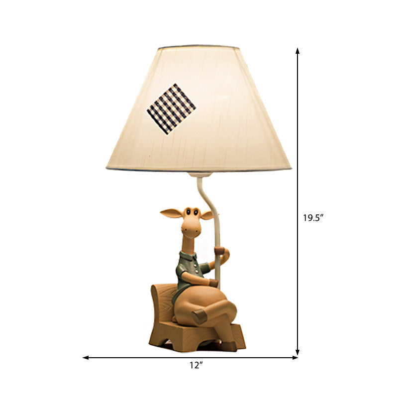 Rustic Fabric Cone Shade Table Lamp With Resin Deer Base