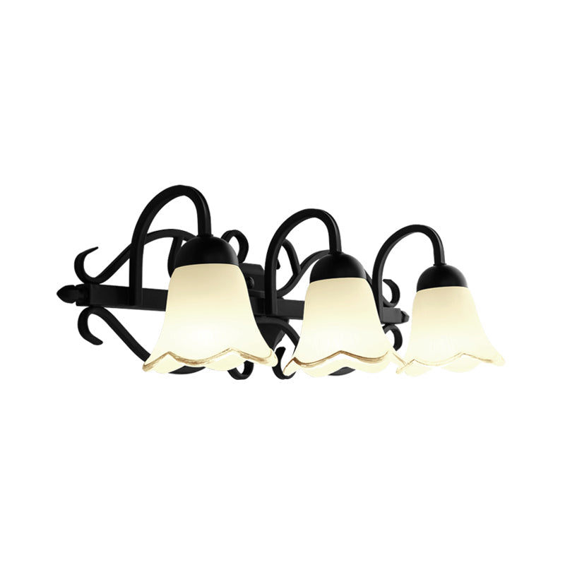 Flared Sconce Lamp - 2/3 Lights White Glass Wall Mounted Light Black Bathroom