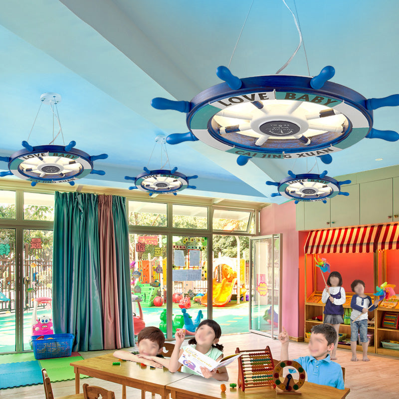 Blue Rudder Chandelier Led Wooden Pendant Lamp - Modernist Style For Kindergarten Lighting