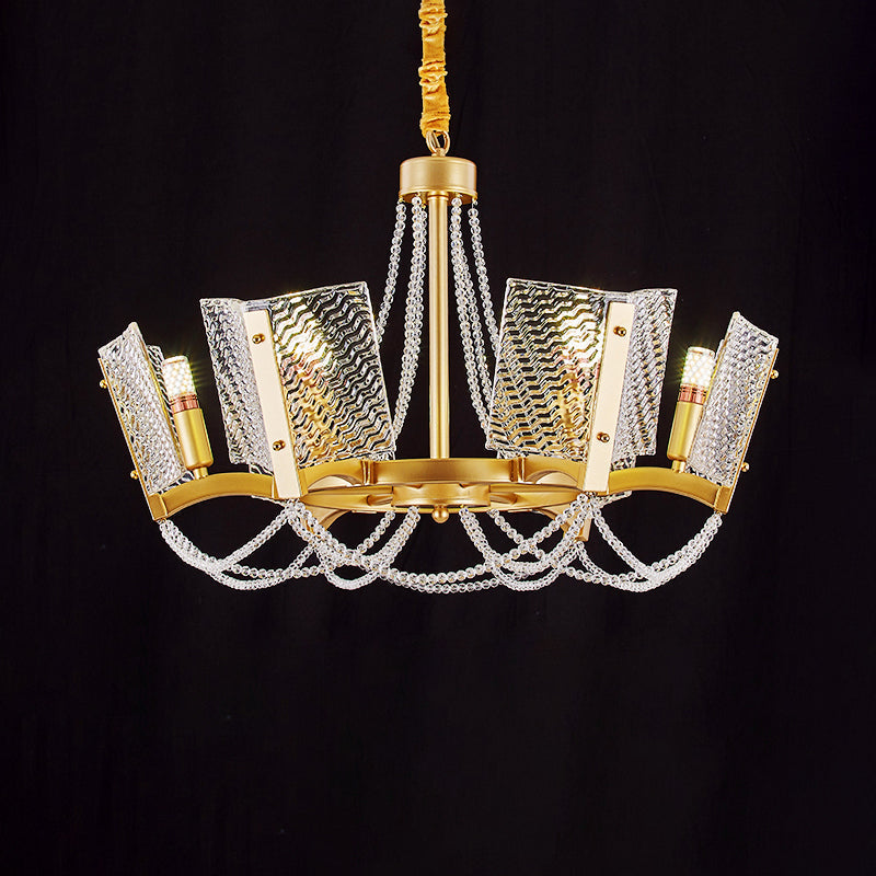 Sleek Beaded Pendant Crystal Chandelier 6/8 Heads Brass Finish Stylish Living Room Hanging Lamp