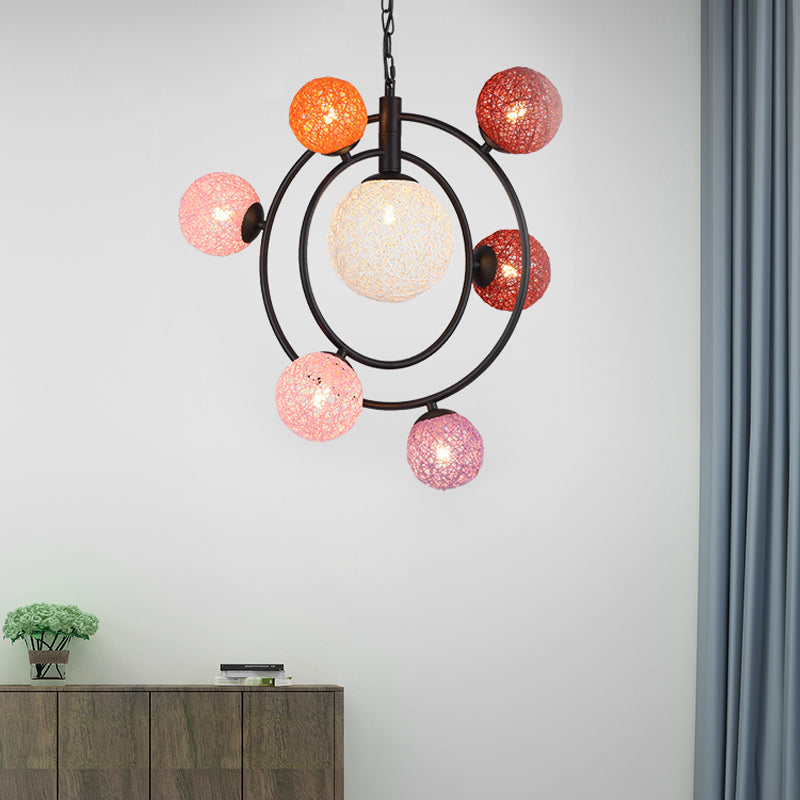 Orbit Glass Pendant Chandelier - 4/7-Light Ceiling Fixture with Black/White Hanging Ring
