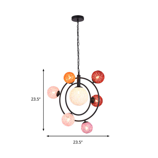 Orbit Glass Pendant Chandelier - 4/7-Light Ceiling Fixture with Black/White Hanging Ring