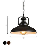 Rustic Barn Hanging Ceiling Light - Black/Rust Farm Style Metallic Finish 1 Head Swivel Joint Living