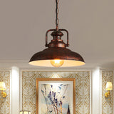 Rustic Barn Hanging Ceiling Light - Black/Rust Farm Style Metallic Finish 1 Head Swivel Joint Living