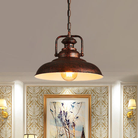 Rustic Barn Hanging Ceiling Light - Black/Rust Farm Style Metallic Finish 1 Head Swivel Joint Living