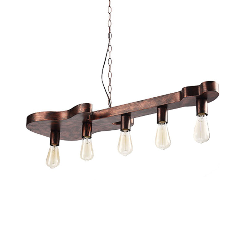 Rust Finish Pendant Lamp With Guitar Shaped Beam - Open Bulb Dining Room Island Ceiling Light (Metal