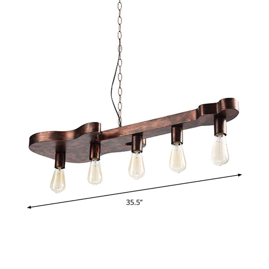 Rust Finish Pendant Lamp With Guitar Shaped Beam - Open Bulb Dining Room Island Ceiling Light (Metal