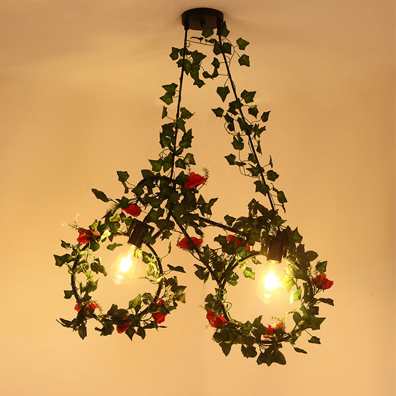 Black Farm Style Metal Bicycle Pendant With 2 Heads Cluster Down Lighting & Plant Deco