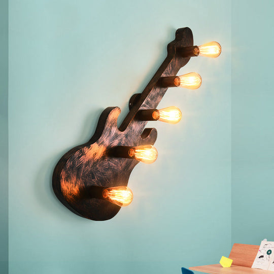 Rustic 5-Light Wall Sconce: Vintage Bare Open Metal Design With Guitar Backplate