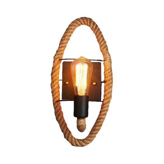 Modern Black 1-Light Rope Wall Sconce For Corridor With Exposed Bulb