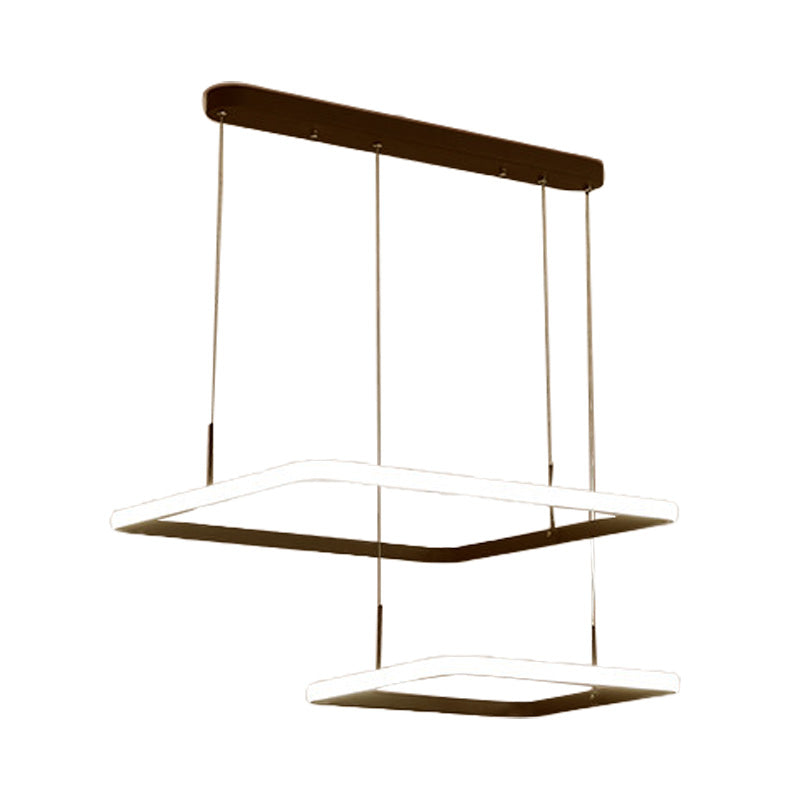 Contemporary Chandelier Lamp - Modern Brown Rectangle Suspension Light with Acrylic Shade in White/Warm/Natural Light - 2/3/5 Heads