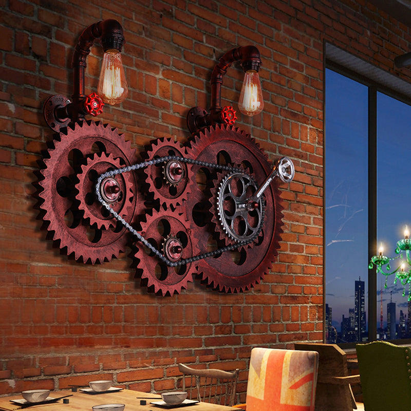 Industrial Rustic Metal Wall Sconce With Pipe And Gear Design 2/3-Light Restaurant Lighting
Or