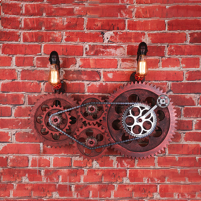 Industrial Rustic Metal Wall Sconce With Pipe And Gear Design 2/3-Light Restaurant Lighting
Or