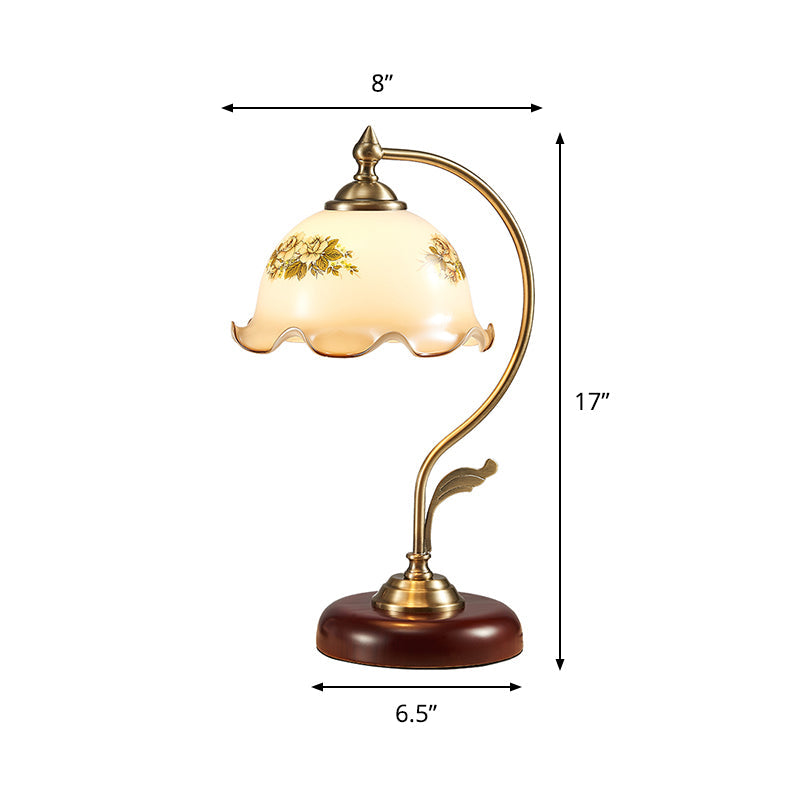 Ivory Glass Scalloped Desk Lamp - Romantic Nightstand Light For Bedroom