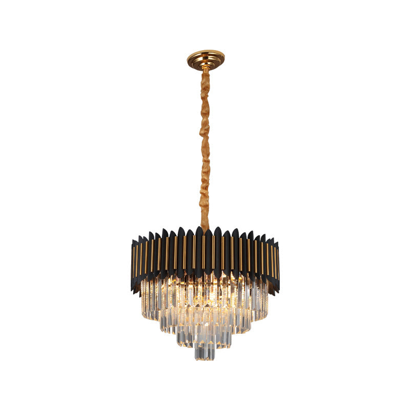 Modern 6/12-Bulb Hanging Chandelier: Black & Gold Pendant Light With Crystal Block Shade