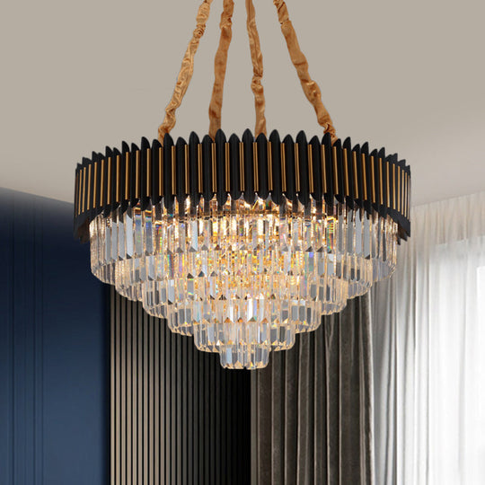 Modern Black and Gold Conic Pendant Chandelier with Crystal Block Shade - Simplicity 6/12-Bulb Hanging Light Fixture