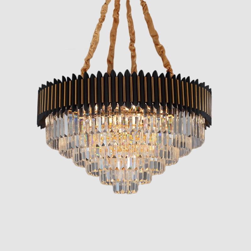 Modern Black and Gold Conic Pendant Chandelier with Crystal Block Shade - Simplicity 6/12-Bulb Hanging Light Fixture
