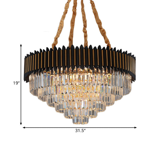 Modern 6/12-Bulb Hanging Chandelier: Black & Gold Pendant Light With Crystal Block Shade