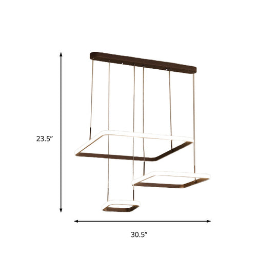 Contemporary 2/3/5-Head Chandelier Lamp - Brown Rectangle Suspension Light With Acrylic Shade In