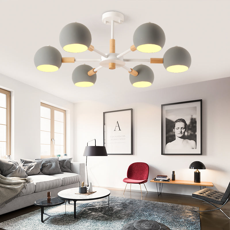 Modern Metal Ball Pendant Chandelier - Grey/White 3/6/8 Heads Living Room Ceiling Light