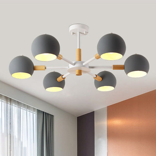 Modern Metal Ball Pendant Chandelier - Grey/White 3/6/8 Heads Living Room Ceiling Light 6 / Grey