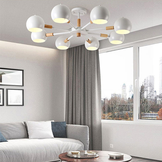 Modern Metal Ball Pendant Chandelier - Grey/White 3/6/8 Heads Living Room Ceiling Light 8 / White