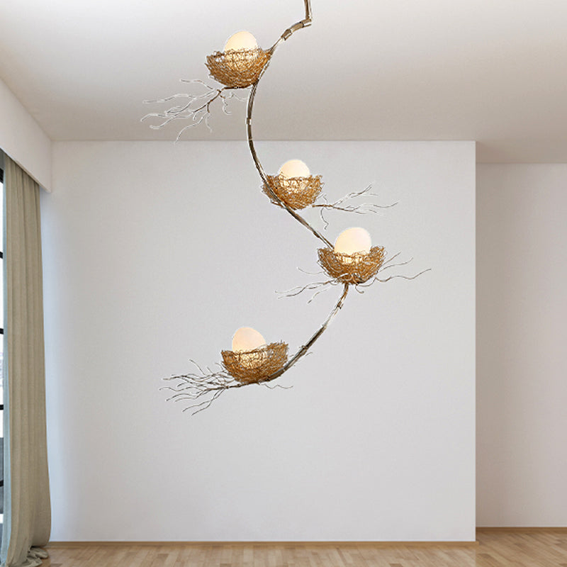 Artistry Golden Pendant Chandelier With Matte White Glass Shades - Perfect For Living Rooms 1/2/3