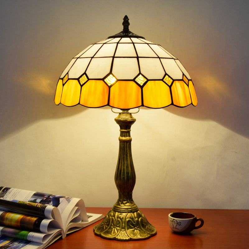 Decorative Stained Glass Dome Shade Table Lamp For Living Room - Nightstand Light Lemon Yellow