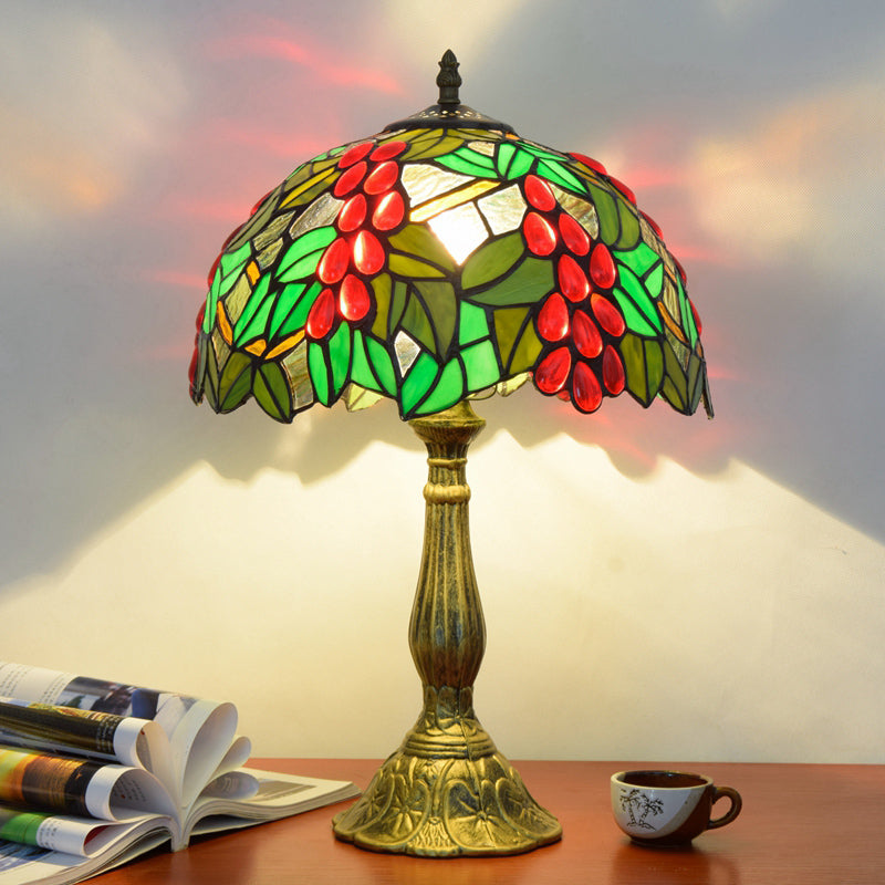 Decorative Stained Glass Dome Shade Table Lamp For Living Room - Nightstand Light Army Green