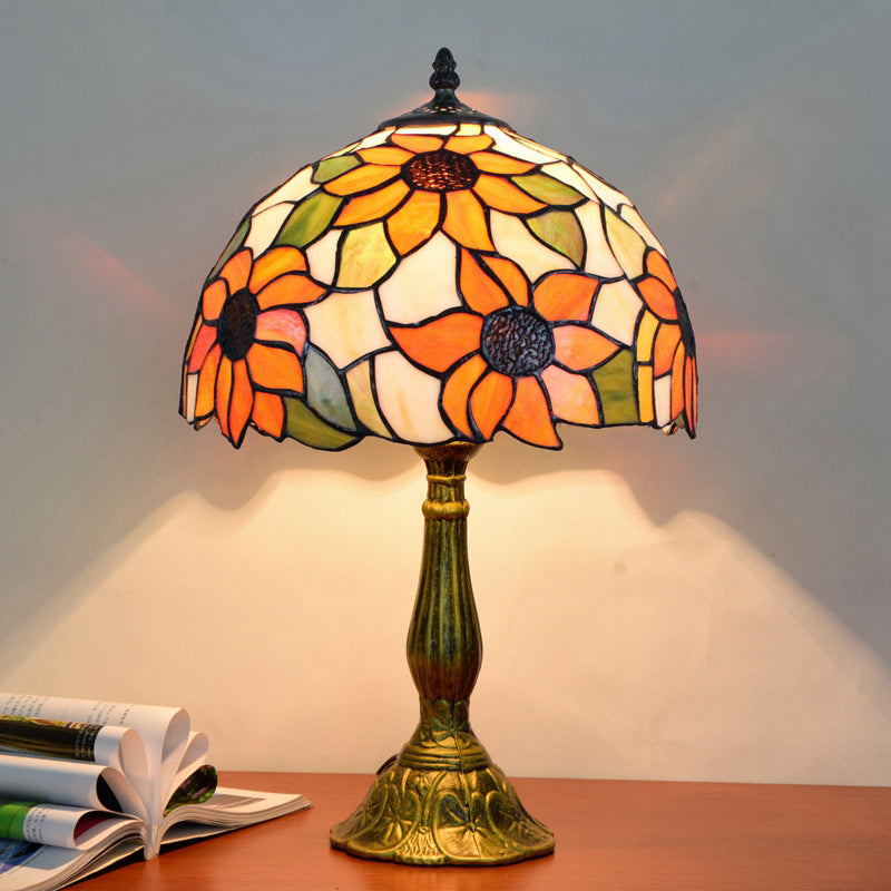 Decorative Stained Glass Dome Shade Table Lamp For Living Room - Nightstand Light Orange