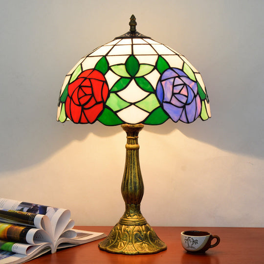 Decorative Stained Glass Dome Shade Table Lamp For Living Room - Nightstand Light Green