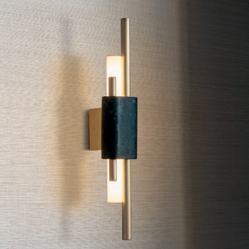 Minimalistic Led Wall Light Fixture - Rectangle Shaped Bedside Sconce Lighting With Marble Accent
