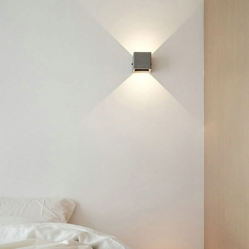 Minimalist Cement Led Wall Sconce Light For Living Room In Grey Square Shape
