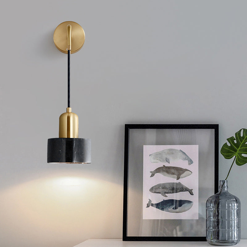 Marble Led Wall Light - Simplicity In Drum Shape Black