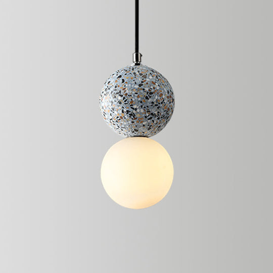 Minimalist Frosted Glass Pendant Light With Terrazzo Decor For Dining Room