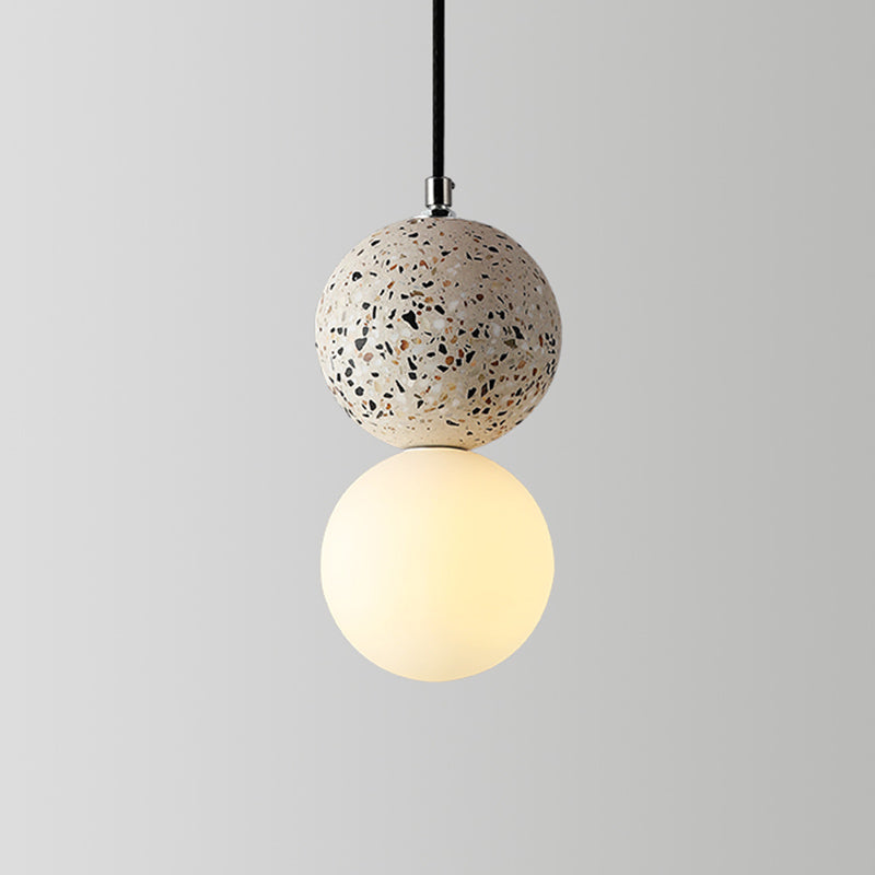 Minimalist Frosted Glass Pendant Light with Terrazzo Accent - Ideal for Dining Room