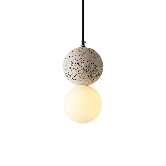 Minimalist Frosted Glass Pendant Light With Terrazzo Decor For Dining Room