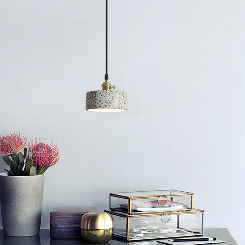 Terrazzo Nordic Style Single-Bulb Pendant Ceiling Light - Geometric Suspension Lighting White / Drum