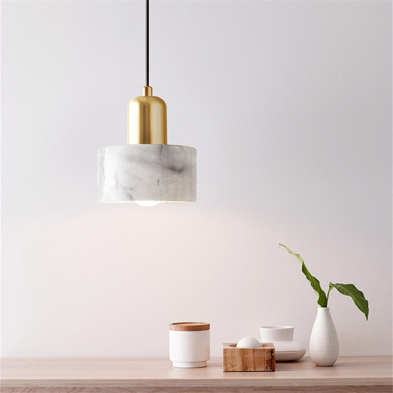 Minimalist Drum Shade Marble Ceiling Light: White Hanging Pendant for Bedroom