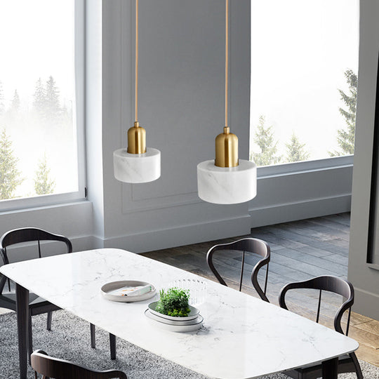 Sleek Round Shade Pendant Light with Marble Accent – Ideal for Elegant Dining Rooms