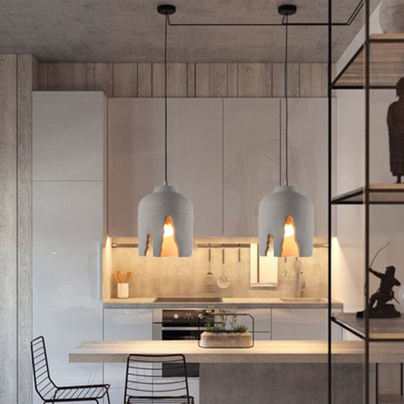 Modern Geometric Suspension Pendant Light For Dining Room - Single Cement Fixture Gray