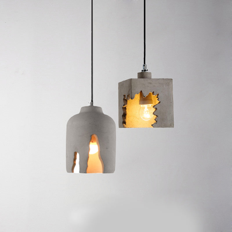 Geometric Cement Pendant Light - Modern Style for Single Dining Room Suspension Fixture