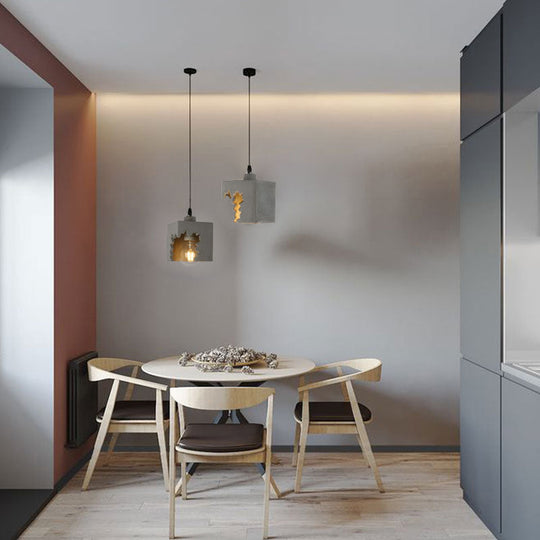 Modern Geometric Suspension Pendant Light For Dining Room - Single Cement Fixture Grey
