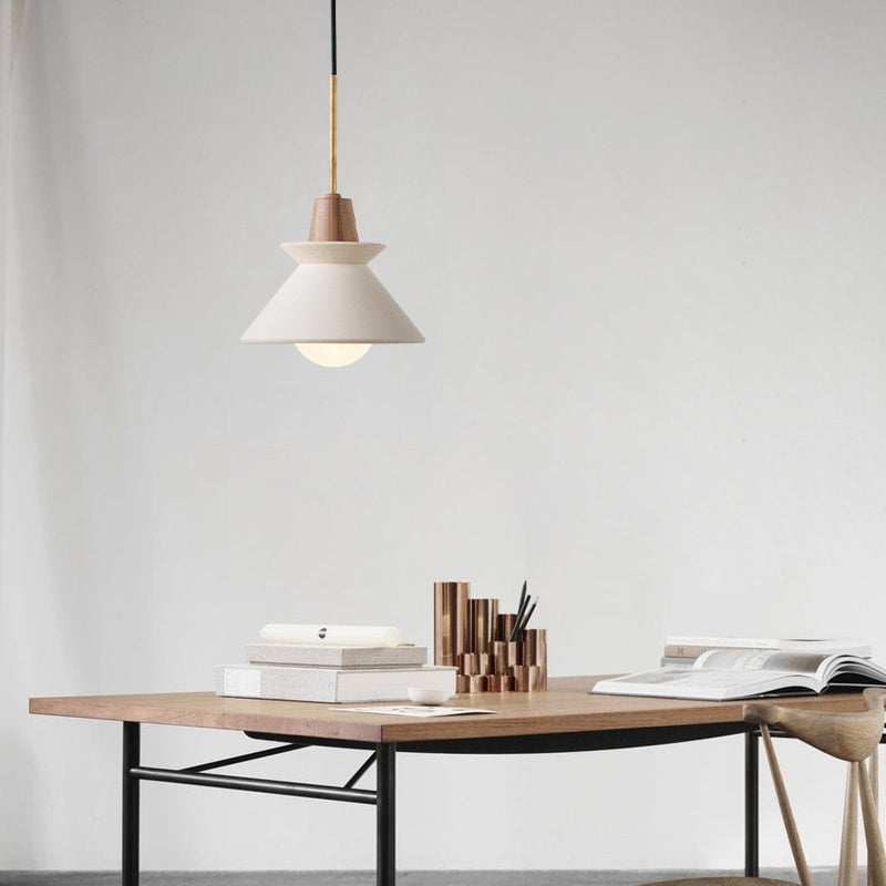 Modern Geometric Suspension Pendant Light For Dining Room - Single Cement Fixture White