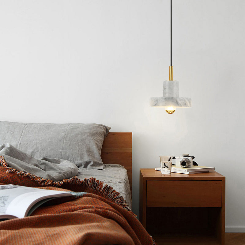 Minimalistic Marble Lid Ceiling Light - Elegant Single-Bulb Hanging Lamp for Dining Room