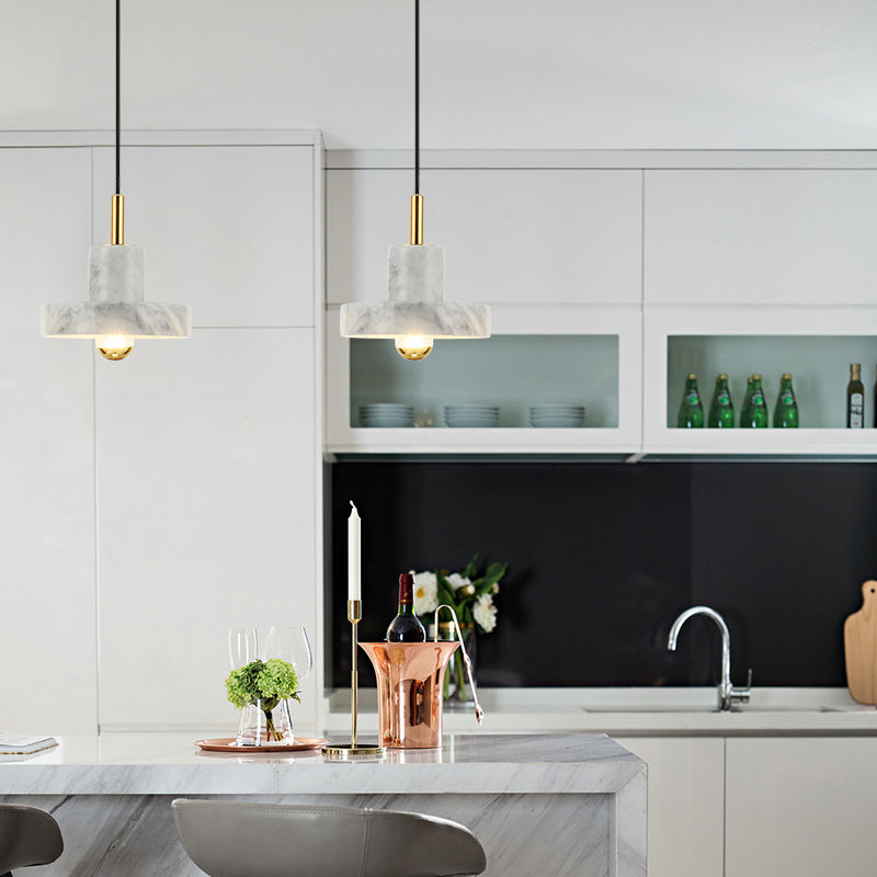 Minimalistic Marble Lid Ceiling Light - Elegant Single-Bulb Hanging Lamp for Dining Room
