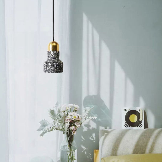 Nordic Style Pendant Ceiling Light - Terrazzo 1-Light Suspension Lighting For Living Room Black