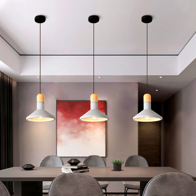 Grey Cement Funnel Pendant Light For Minimalist Dining Room - Single Bulb Suspension Fixture